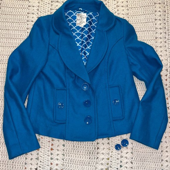 Tulle Blue Wool Blend Short Dressy Coat Size XS - Picture 1 of 9